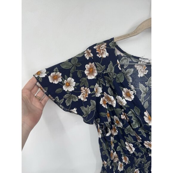 Kindred Floral Midi Dress Women Plus Size 2X Navy Blue Preppy Peasant Prairie - Picture 5 of 7